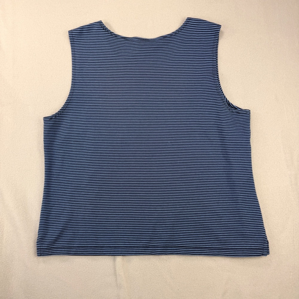 LL Bean Blue Black Striped Supima Cotton Modal Tank Top XL Regular 0WT71 - Picture 2 of 6